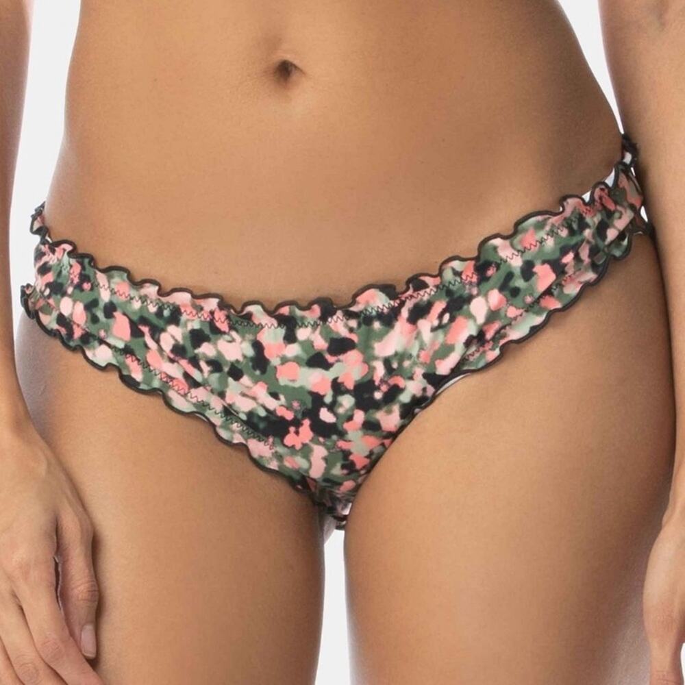 Sundazed Women's Black Multi Mermaid Ruffle Edge Hipster Bikini Bottoms sz S